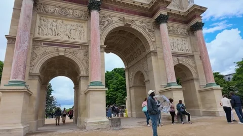 Tourists Visiting Arc de Triomphe du Carrousel in Paris France Stock Footage 345477467