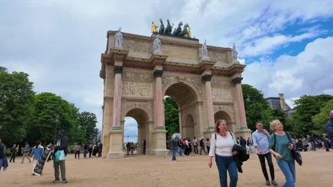 Tourists Visiting Arc de Triomphe du Carrousel in Paris France Stock Footage 346664516