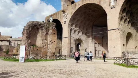 Tourists visiting the Baths of Caracalla Stock Footage 262581850