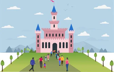 TOURISTS VISITING A CASTLE Stock Illustration