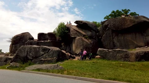 Tourists visiting Devils Den at Gettysburg National Military Park Stock Footage 135458580