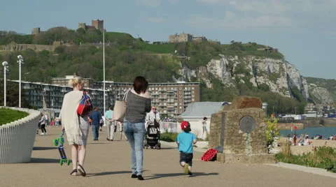 Tourists visiting Dover Seafront Promenade Stock Footage 64104474