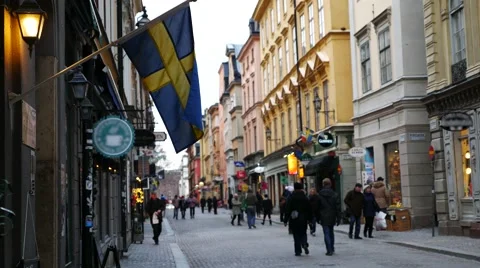 Tourists visiting Gamla Stan, The Old Town of Stockholm, Stockholm, Sweden Stock Footage