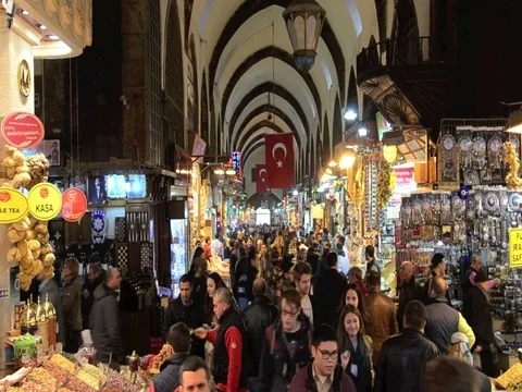 Tourists visiting Grand Bazaar Stock Footage 76892046