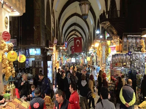 Tourists visiting Grand Bazaar. TIME LAPSE Stock Footage 76892299
