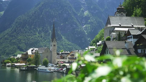 Tourists visiting Hallstatt Stock Footage 219814756