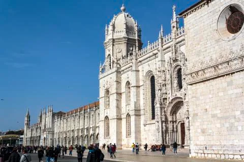 Tourists visiting Jeronimos Monastery located in Lisbon Stock Photos
