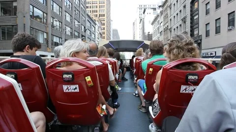 Tourists visiting New York City with Citytour Bus Stock Footage