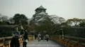 Tourists Visiting People Walking Osaka Castle Japanese Park Asian Landmark Sight HD Footage