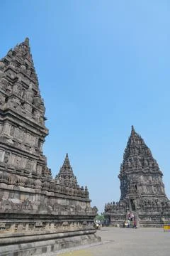 Tourists visiting Prambanan Temple complex. Stock Photos
