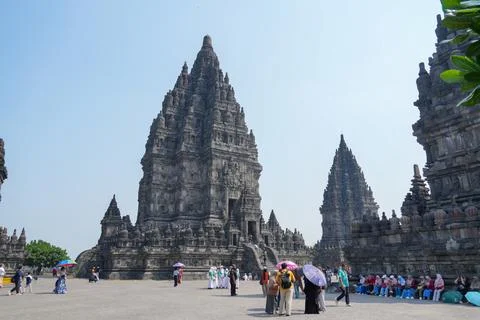 Tourists visiting Prambanan Temple complex. Stock Photos