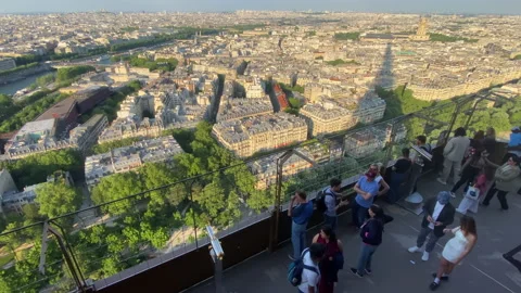 Tourists visiting the second floor of the Eiffel Tower in Paris, France Stock Footage 197259072