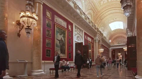 Tourists visiting the State Hermitage Museum. Stock Footage 199679900