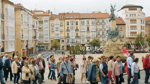Tourists visiting the White Virgin Square. Vitoria - Gasteiz. Spain Stock Footage 90771613