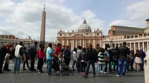 Tourists waiting in a queue Stock Footage 50597623