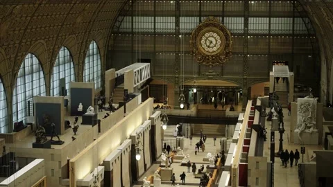 Tourists waking through Museum in Paris beautiful interior 4k 60p Stock Footage 171174111
