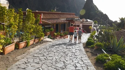Tourists Walk On The Paved Streets Of Masca Village Tenerife Spain Stock Footage 104544567