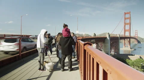 Tourists walking along a crowded Golden Gate Bridge Timelapse Stock Footage 52201341