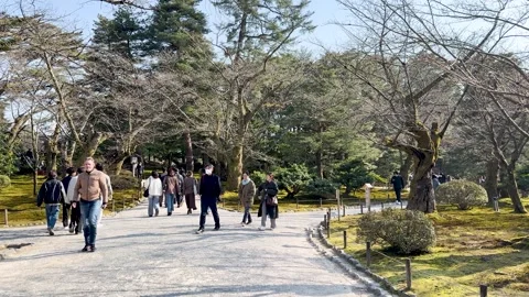 Tourists Walking Along a Scenic Path in Kenrokuen Garden Kanazawa Vidéo 332827680