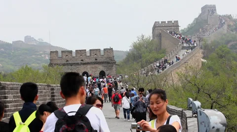 Tourists walking up and down the stairs of the Great Wall,China Stock Footage 37111484