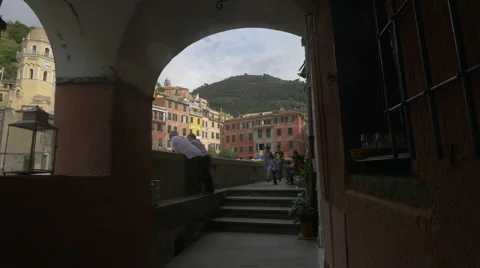 Tourists walking and having fun in Vernazza, Cinque Terre Stock Footage 56670201