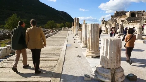 Tourists walking in the archeological park Stock Footage 77451950