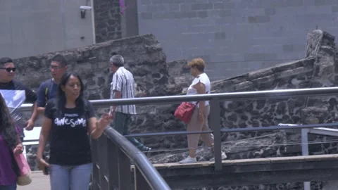 Tourists Walking Around Inside Templo Mayor, Zocalo, Mexico City Stock Footage 154670625