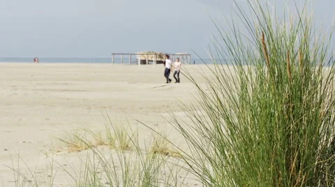 Tourists walking by at the beach Video stock 43995529
