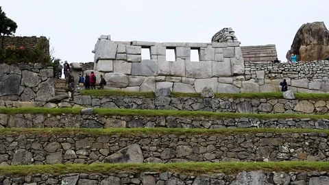 Tourists Walking Below Temple Of Three Windows Machu Picchu Stock Footage 82632987