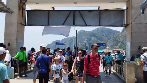Tourists Walking on Busy Street of Phi Phi Island Village Thailand Stock Footage 343220645