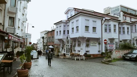 Tourists walking down the old Turkish neighborhood, exploring the city Video stock 105273348