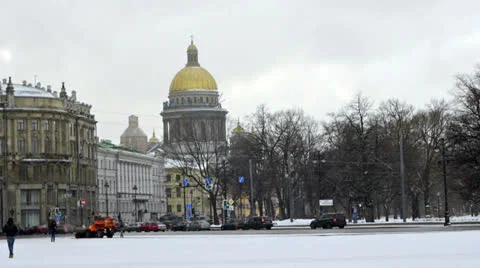 Tourists walking on Dvortsovaya square not far from Saint Isaac Cathedral, St. Stock Footage 24816941