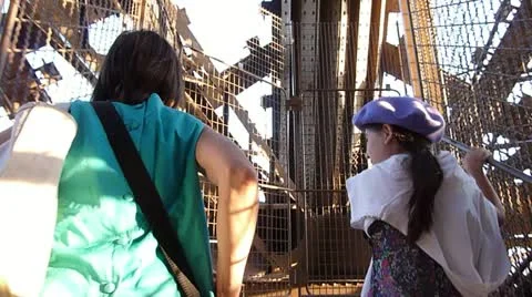Tourists Walking Up Eiffel Tower Stairs Stock Footage 11883085