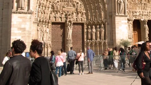 Tourists Walking in Front of Notre Dame Cathedral in Paris Stock Footage 345017500