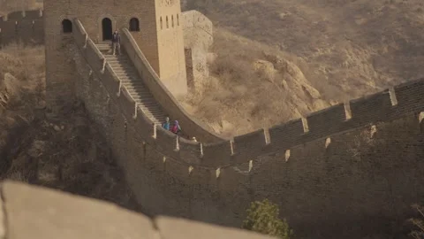 Tourists Walking on the Great Wall at Jinshanling Section in Hebei, China Stock Footage 345677953