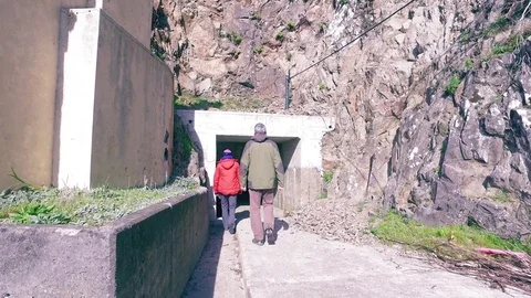 Tourists Walking on Hiking Pathway Levada Waterway Stock Footage 72004477