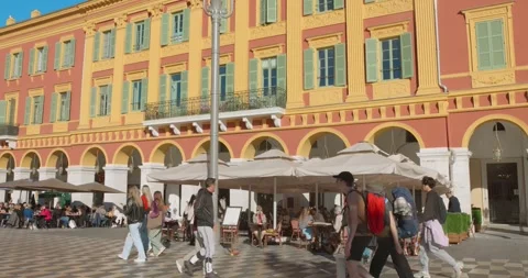 Tourists walking in Masséna square of Nice, France Stock Footage 296004992