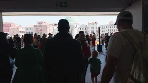 Tourists Walking Out of Venice Train Station Stock Footage 343339444