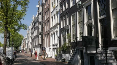 Tourists walking on Prinsegracht street,Amsterdam,Netherlands Stock Footage