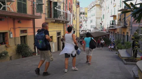 Tourists Walking in Riomaggiore Video stock 32136496