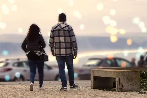 Tourists walking on the seafront Foto stock