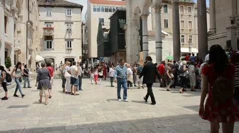 Tourists Walking In Split, Croatia 스톡 동영상 12120161