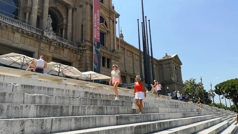 Tourists walking on the steps of a museum. Video stock 94046198