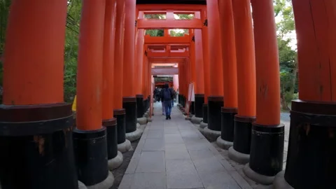 Tourists walking through the Senbon Torii Path at the Fushimi İnari Shrine Vídeos de archivo 333772657
