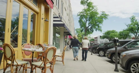 Tourists walking through shops in downtown Greenwich Connecticut Stock Footage 204738862
