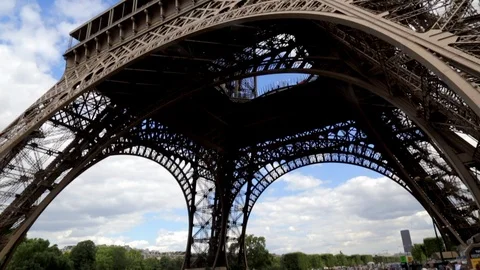 Tourists walking under the Eiffel Tower in Paris France Stock Footage 105520967