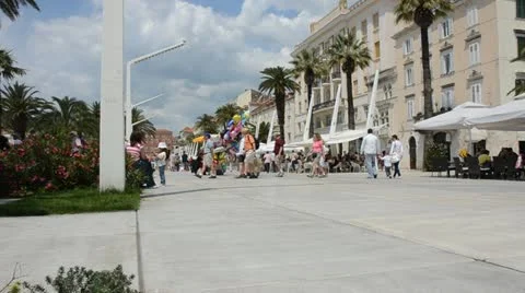 Tourists wander along the promenade in Split, Croatia 스톡 동영상 12120163