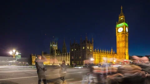 Tourists on Westminster Bridge at night. Stock Footage 60793620