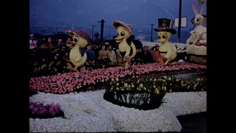 Tournament of Roses Floatfest 1960 - Rabbit with Duck Sled Stock-Footage 230940449