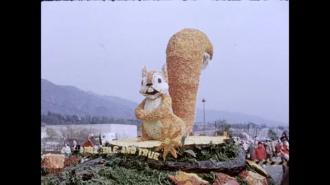 Tournament of Roses Floatfest 1960 - Squirrel Float Video stock 230940336